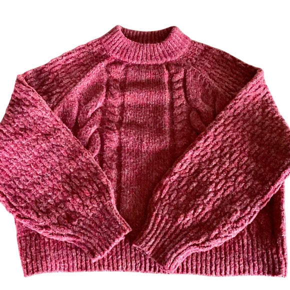 Universal Thread Cable Knit Sweater Mock Neck Size Large Red Orange Cozy Cropped - Picture 5 of 15